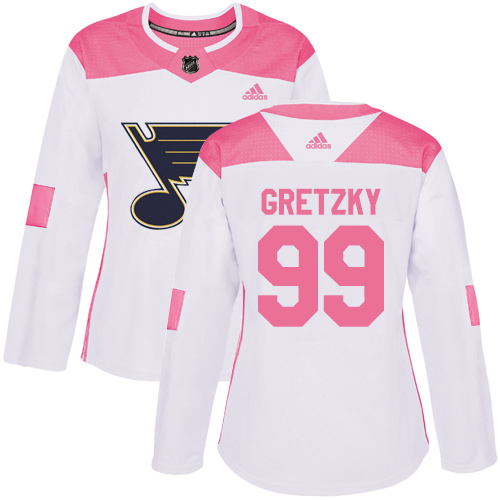 Adidas Blues #99 Wayne Gretzky White/Pink Authentic Fashion Women's Stitched NHL Jersey